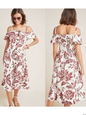 Anthropologie Oahu Off-the-Shoulder Midi-Dress Women size 6 petite